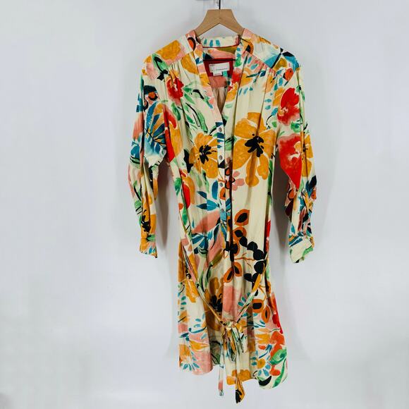 By Anthropologie Rilke Poplin Shirt Dress 3/4 Balloon Sleeve Belted Size 1X - Picture 10 of 10